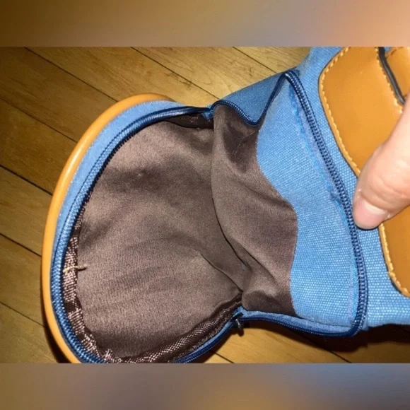 Oris Blue Canvas Brown Leather Jet Setter Bag - Picture 12 of 12